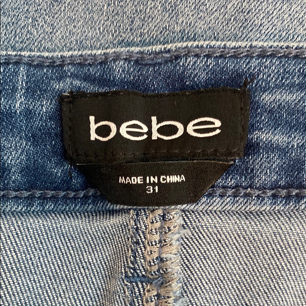 bebe • High Waist Skinny Pearl Detail Ankle Jean - Medium Blue Wash - Picture 10 of 13